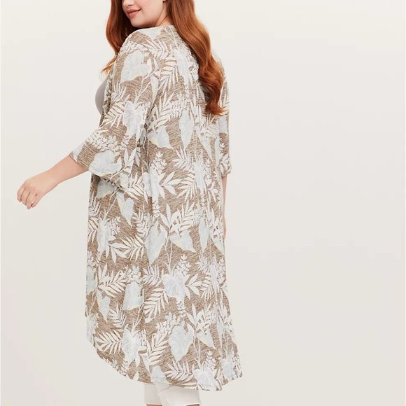 NWT Torrid Olive Green Tropical Hacci Hi-Lo Kimono - Picture 2 of 8